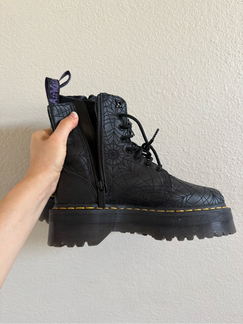 Dr. Martens Jadon Wednesday Leather Platform Boots Black Multi Size Nappa Lux - Picture 3 of 5